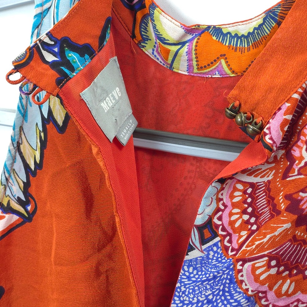 Maeve Anthropologie Silk Dress XS Floral Print Orange Sleeveless Shift Resort - Picture 11 of 11